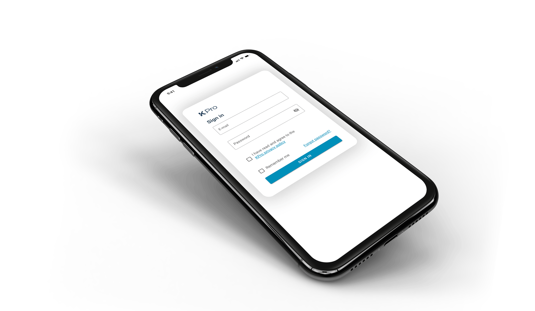 The KPro sign-in screen shown on a phone